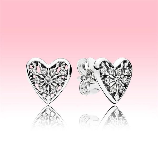 love heart wedding stud earring cz diamond jewelry with original box for pandora 925 sterling silver heart-shaped earrings for wom287f, Golden;silver